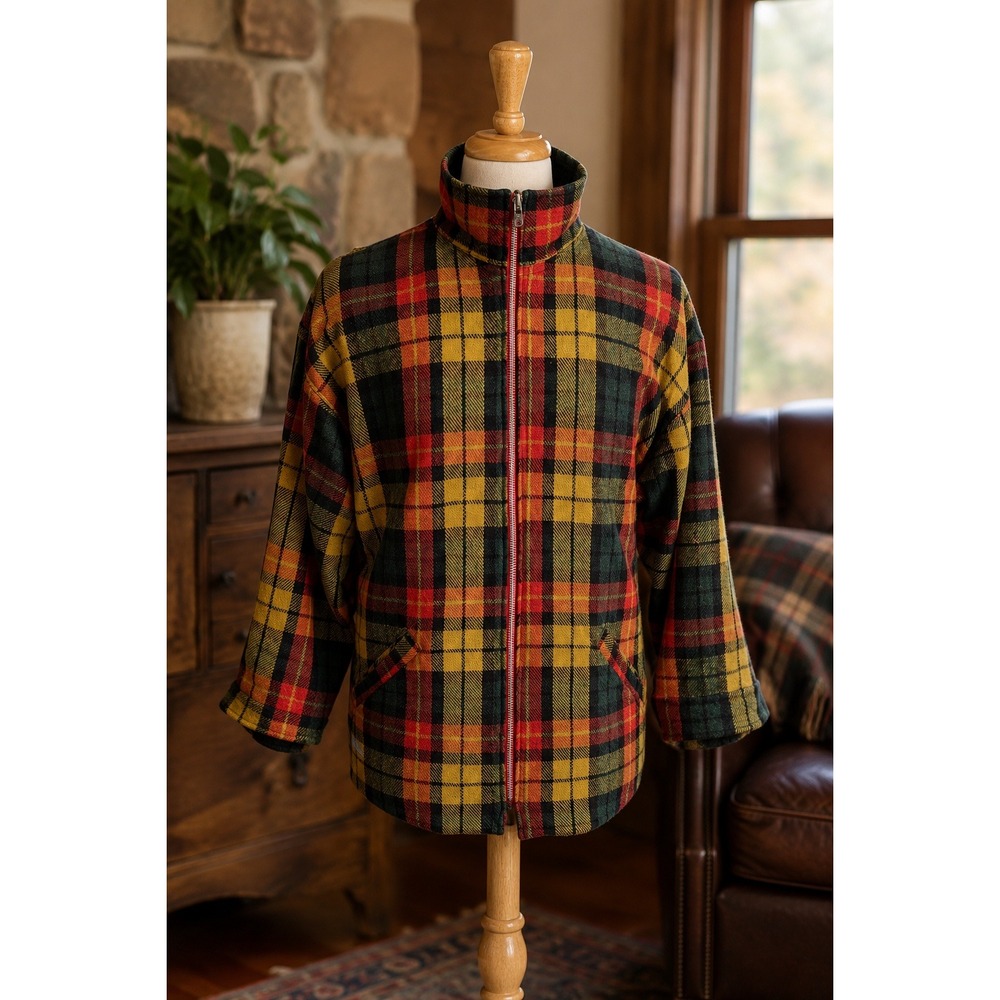 Vintage Himalaya Reversible Wool Plaid Jacket Mens L Pendleton Style Tartan Coat